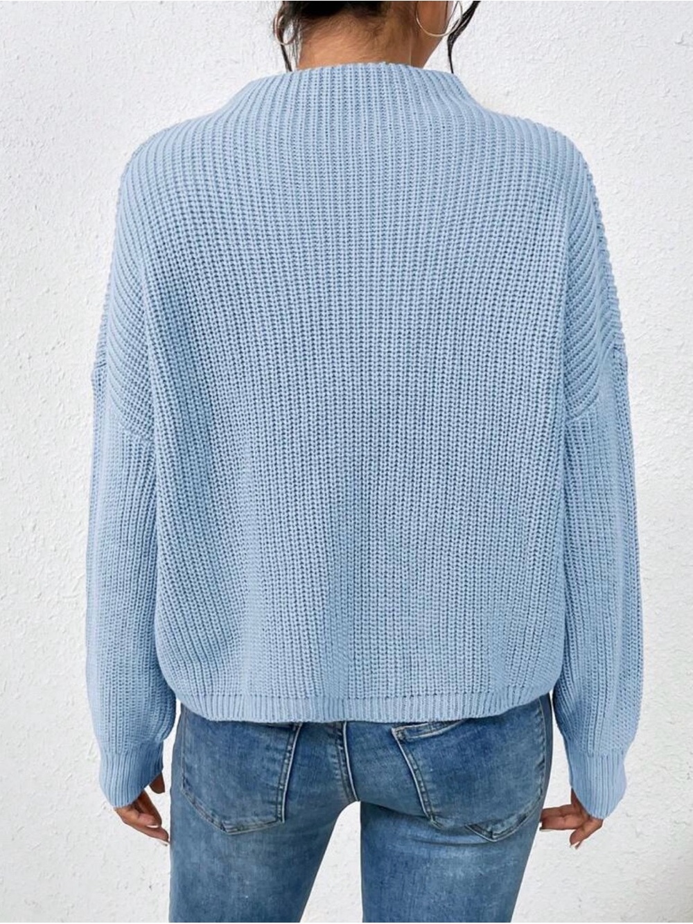 Light Blue Mock Neck Knit Sweater - Women - Picture 2 of 3